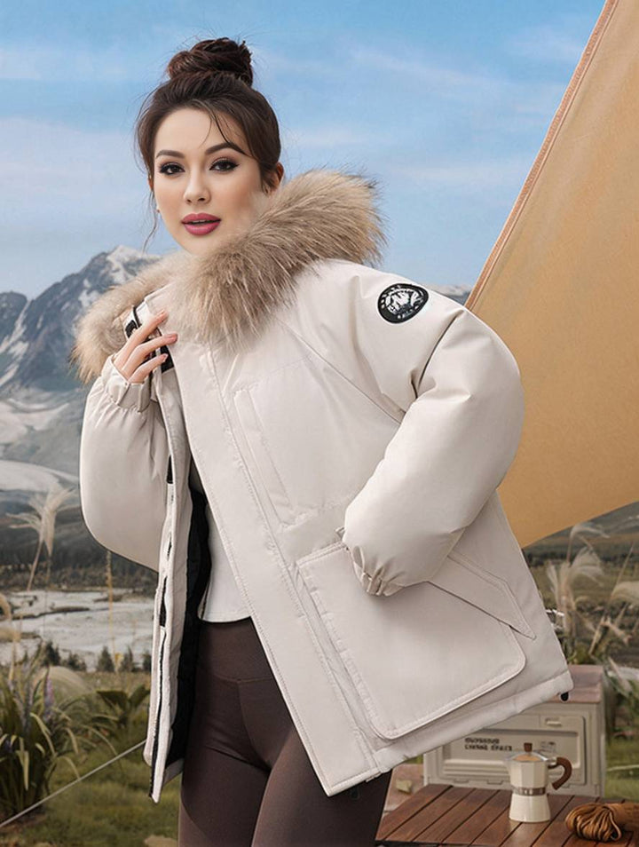 Levoire | Parka Avec Capuche Fermeture Éclair Poches Manches Longues Femmes Élégant Décontracté Ample Casual Manteau D'Hiver Blanche