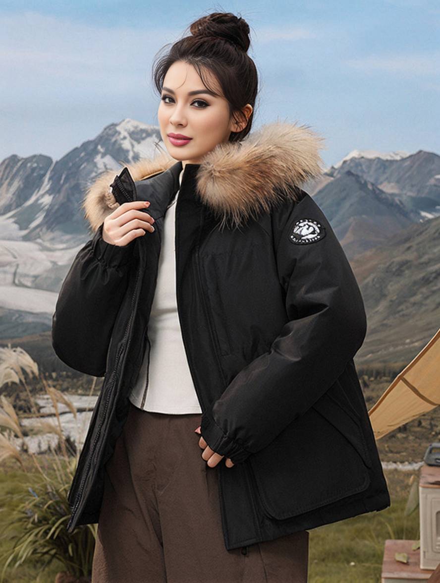 Levoire | Parka Avec Capuche Fermeture Éclair Poches Manches Longues Femmes Élégant Décontracté Ample Casual Manteau D'Hiver Noir