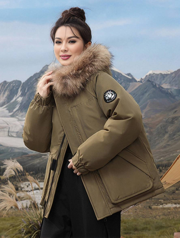 Levoire | Parka Avec Capuche Fermeture Éclair Poches Manches Longues Femmes Élégant Décontracté Ample Casual Manteau D'Hiver Armée Verte