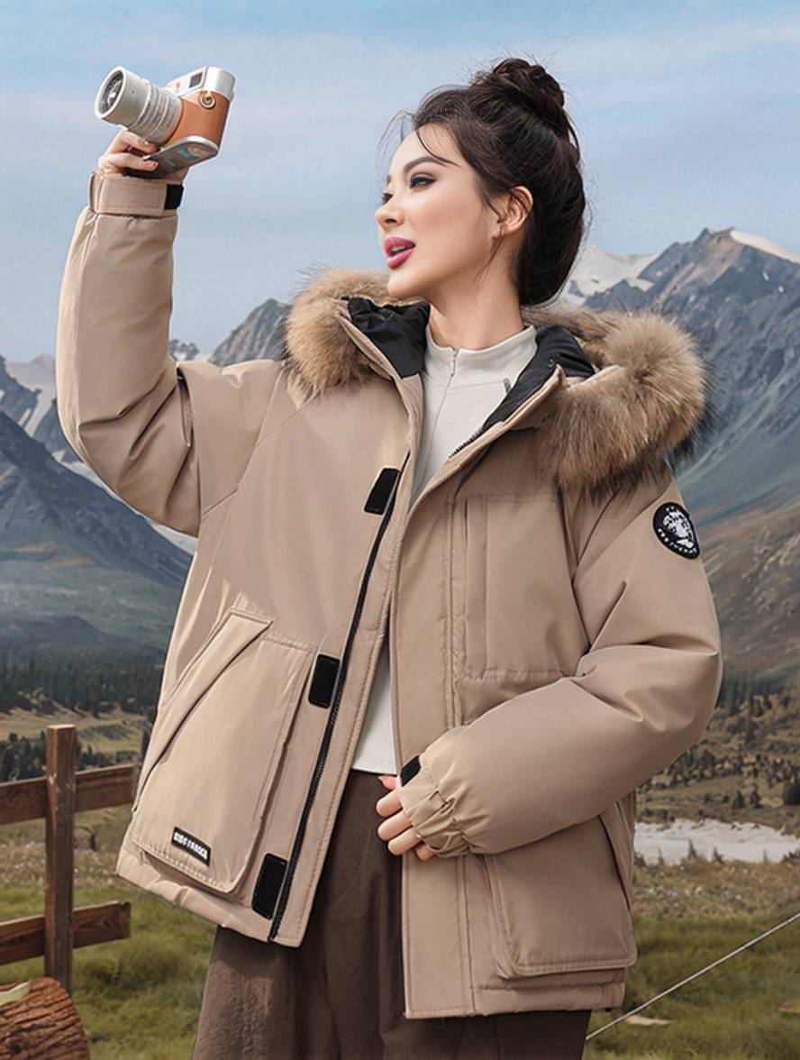 Levoire | Parka Avec Capuche Fermeture Éclair Poches Manches Longues Femmes Élégant Décontracté Ample Casual Manteau D'Hiver Khaki