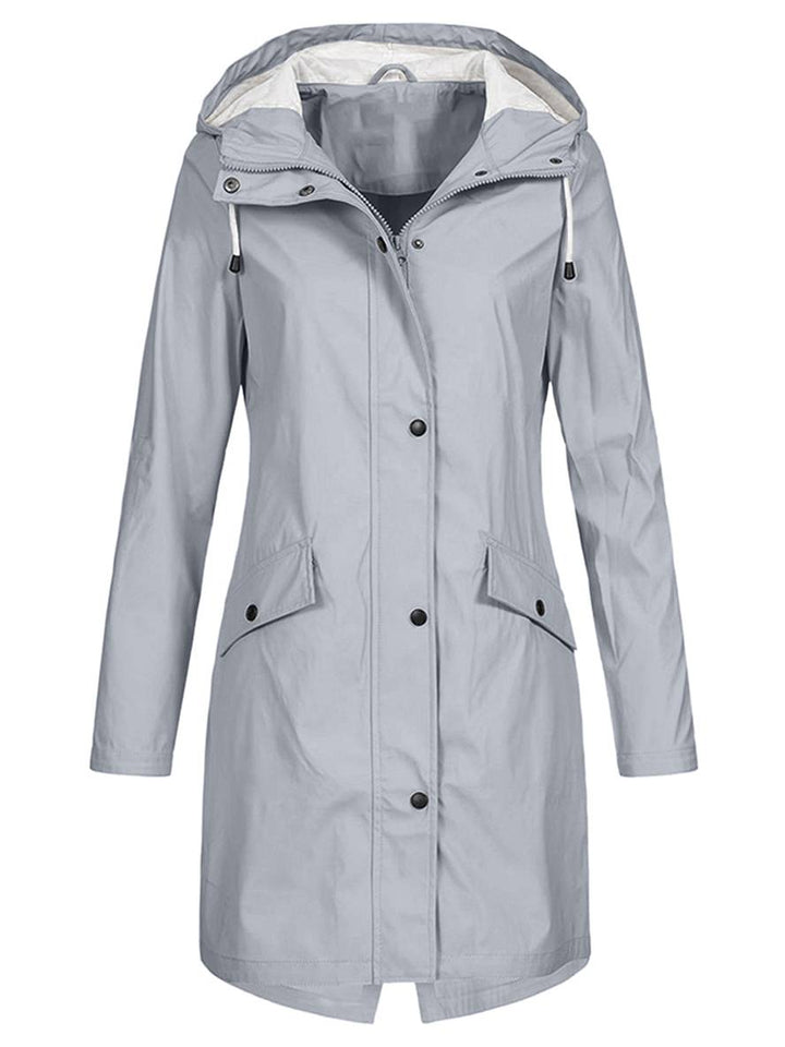 Levoire | Parka Mi-Long À Capuche Uni Fermeture Éclair Fermeture À Boutons Poches Manches Longues Manteau De Loisirs Pour Femmes Gris