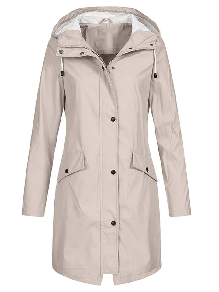 Levoire | Parka Mi-Long À Capuche Uni Fermeture Éclair Fermeture À Boutons Poches Manches Longues Manteau De Loisirs Pour Femmes Abricot
