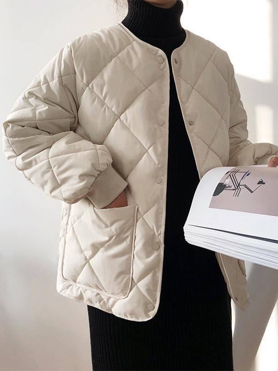 Levoire | Court Uni Manteau Coton Boutonnage Poches Col Rond Manche Évasée Femme Décontracté Large Veste