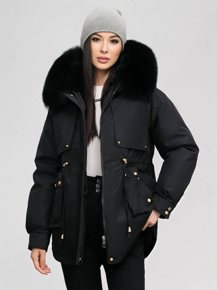 Levoire | Parka Moyen Avec Capuche Poches Fermeture Éclair Manches Longues Femme Décontracté Oversized Loisirs Hiver Doudoune