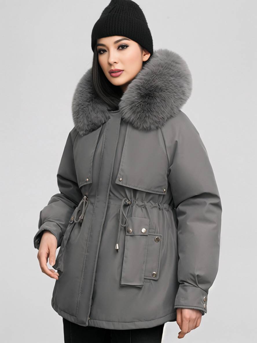 Levoire | Parka Moyen Avec Capuche Poches Fermeture Éclair Manches Longues Femme Décontracté Oversized Loisirs Hiver Doudoune