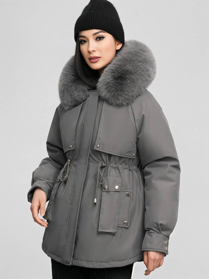 Levoire | Parka Moyen Avec Capuche Poches Fermeture Éclair Manches Longues Femme Décontracté Oversized Loisirs Hiver Doudoune