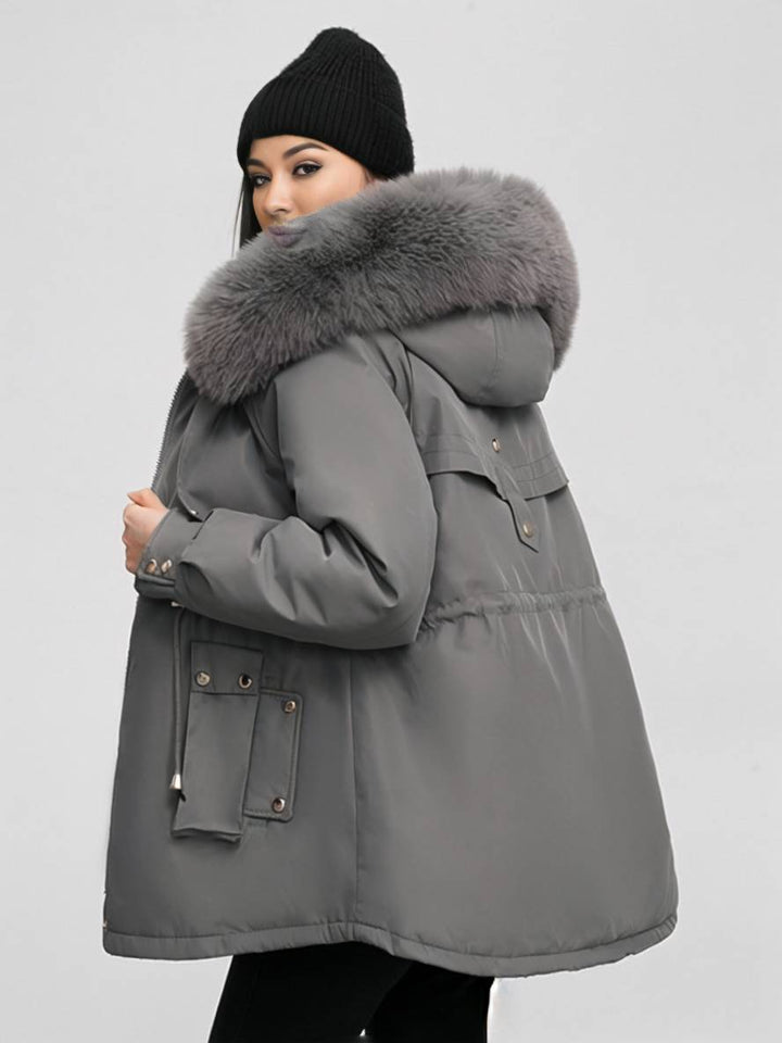 Levoire | Parka Moyen Avec Capuche Poches Fermeture Éclair Manches Longues Femme Décontracté Oversized Loisirs Hiver Doudoune