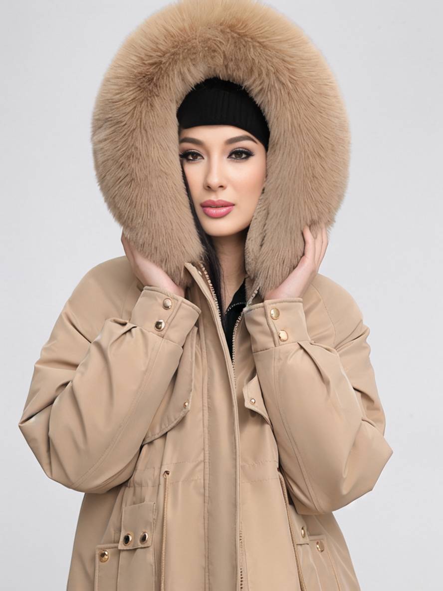 Levoire | Parka Moyen Avec Capuche Poches Fermeture Éclair Manches Longues Femme Décontracté Oversized Loisirs Hiver Doudoune