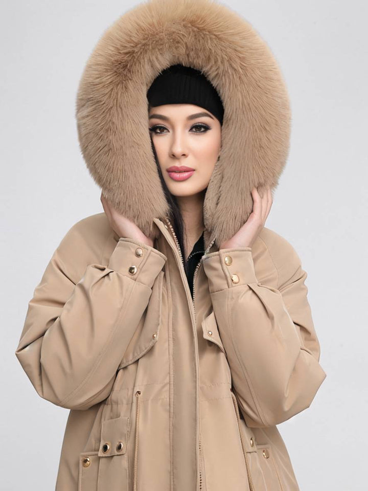 Levoire | Parka Moyen Avec Capuche Poches Fermeture Éclair Manches Longues Femme Décontracté Oversized Loisirs Hiver Doudoune