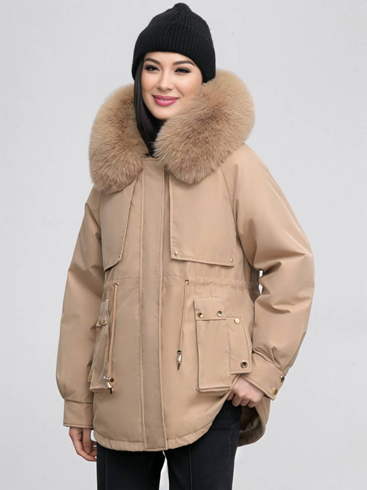 Levoire | Parka Moyen Avec Capuche Poches Fermeture Éclair Manches Longues Femme Décontracté Oversized Loisirs Hiver Doudoune