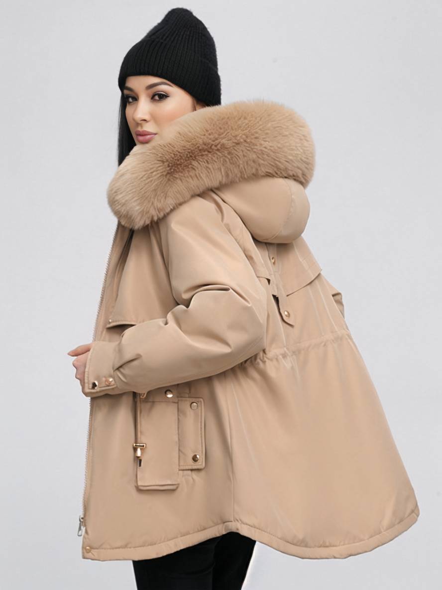 Levoire | Parka Moyen Avec Capuche Poches Fermeture Éclair Manches Longues Femme Décontracté Oversized Loisirs Hiver Doudoune