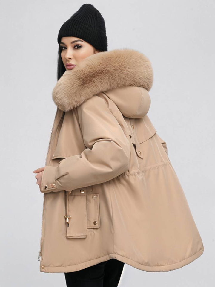Levoire | Parka Moyen Avec Capuche Poches Fermeture Éclair Manches Longues Femme Décontracté Oversized Loisirs Hiver Doudoune