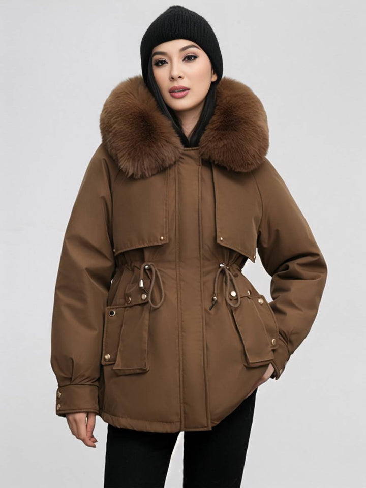 Levoire | Parka Moyen Avec Capuche Poches Fermeture Éclair Manches Longues Femme Décontracté Oversized Loisirs Hiver Doudoune