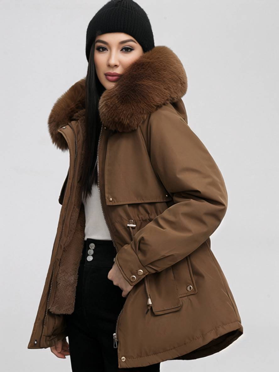 Levoire | Parka Moyen Avec Capuche Poches Fermeture Éclair Manches Longues Femme Décontracté Oversized Loisirs Hiver Doudoune