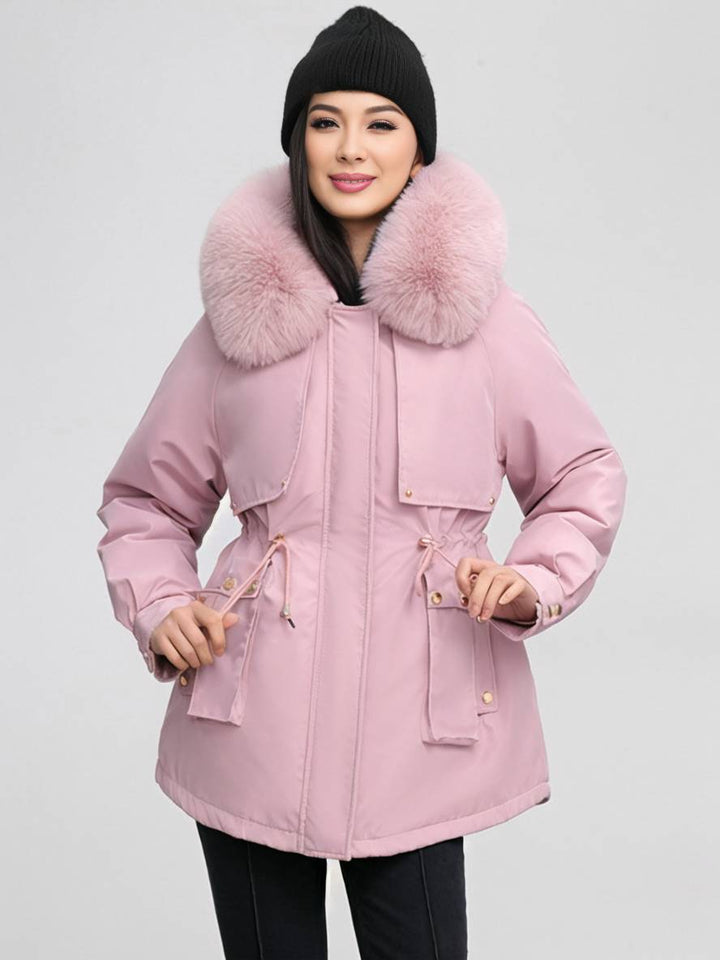 Levoire | Parka Moyen Avec Capuche Poches Fermeture Éclair Manches Longues Femme Décontracté Oversized Loisirs Hiver Doudoune