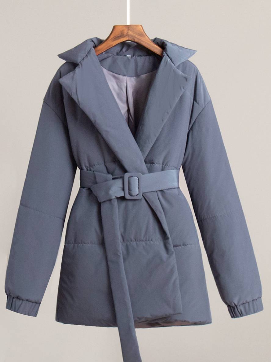 Levoire | Manteau D'Hiver Mi-Long Uni Ceinture Col À Revers Manches Longues Femmes Décontracté Lâche Surdimensionné Décontracté