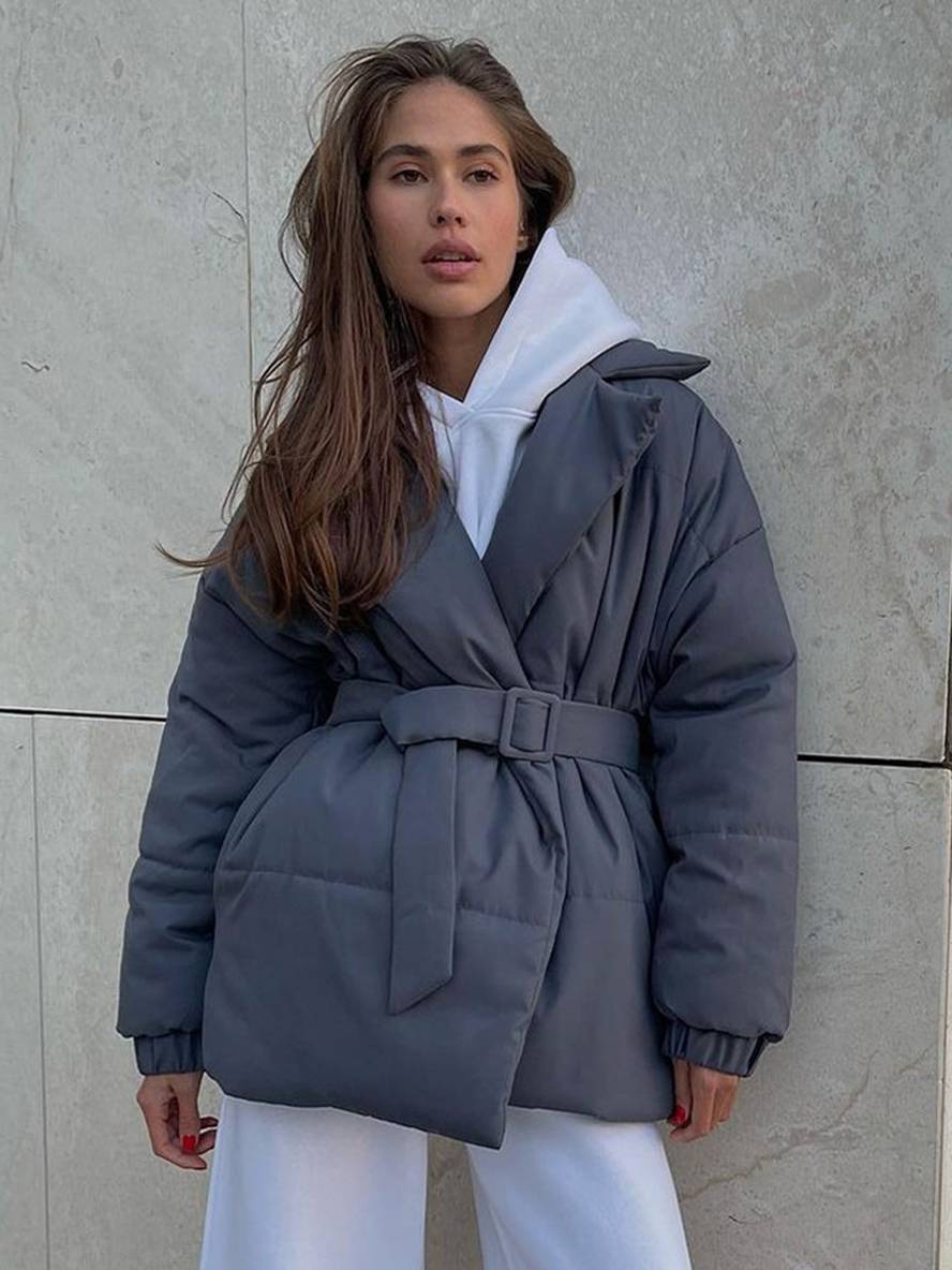 Levoire | Manteau D'Hiver Mi-Long Uni Ceinture Col À Revers Manches Longues Femmes Décontracté Lâche Surdimensionné Décontracté