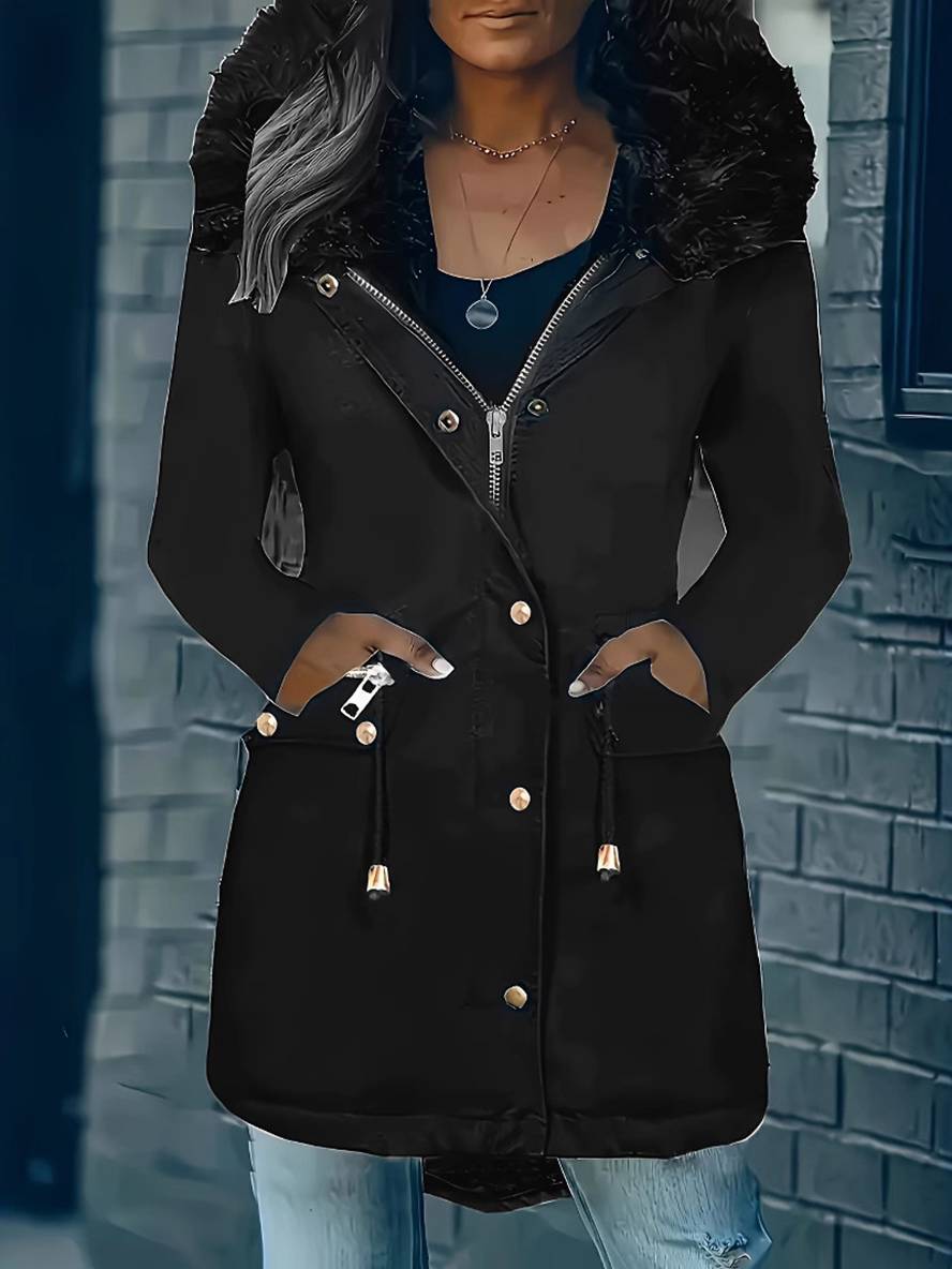 Levoire | Parka Mi-Longue En Fausse Fourrure Avec Capuche Et Fermeture Éclair Pour Femmes Veste D'Hiver Décontractée Et Ample Noir