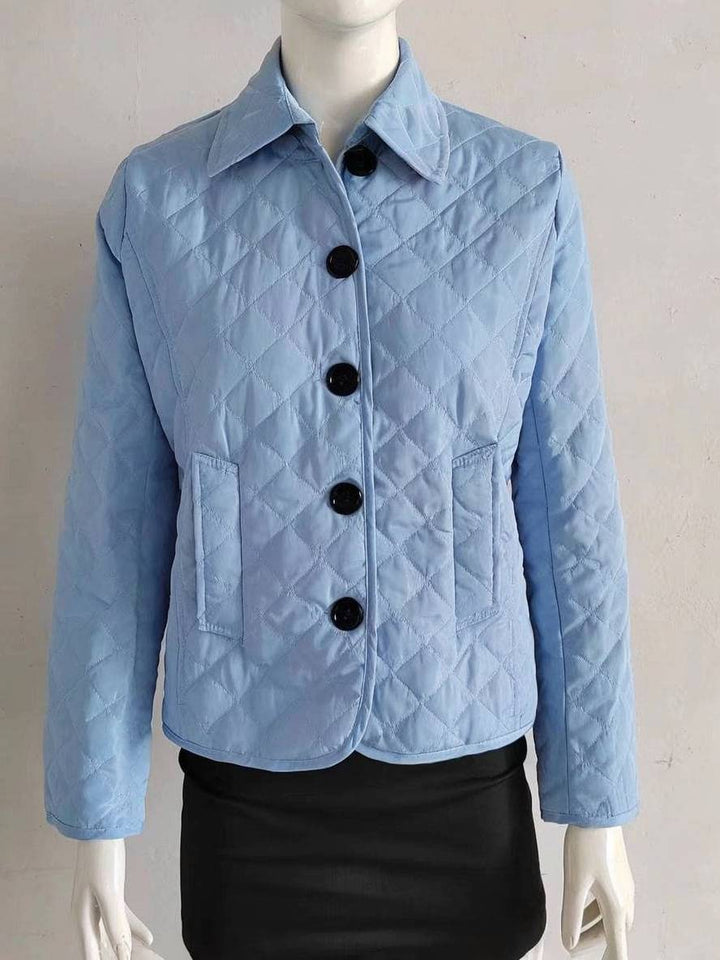Levoire | Manteau Court Uni Avec Poches À Boutons Revers Manches Longues Femme Veste Décontractée Élégante Bleu pastel