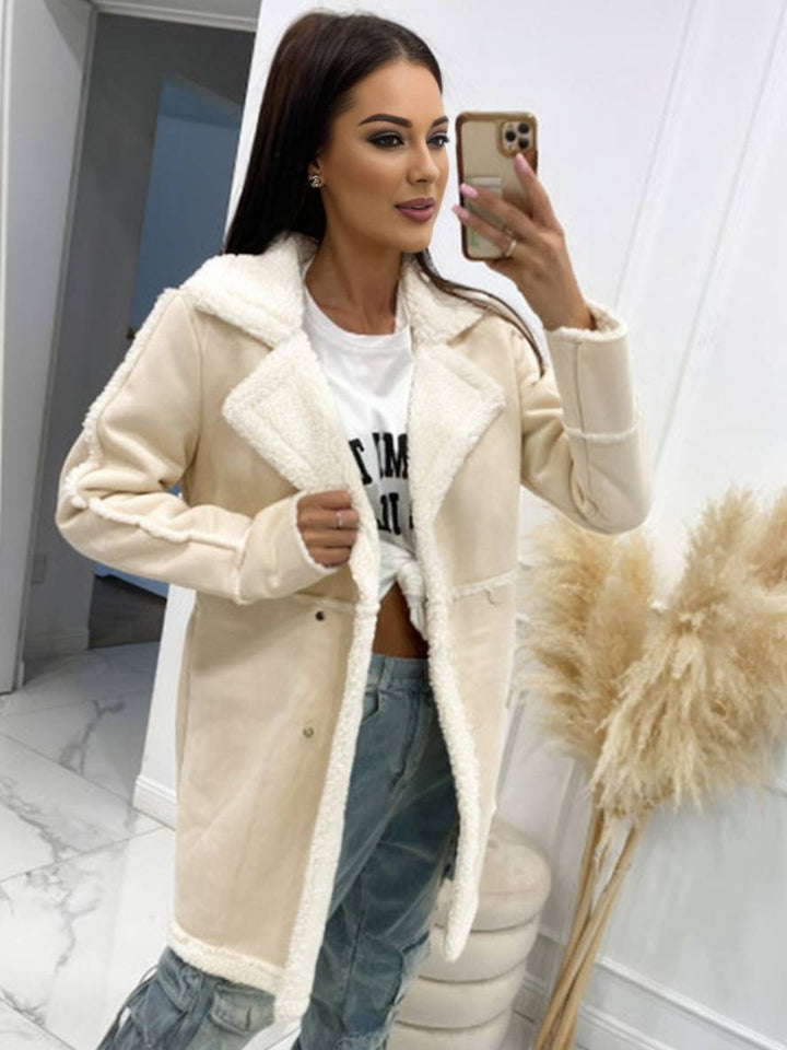 Levoire | Manteau Pilote Mi-Long En Suédine Doublure Intérieure Double Bouton Col Femmes Grande Taille Manteau D'Hiver