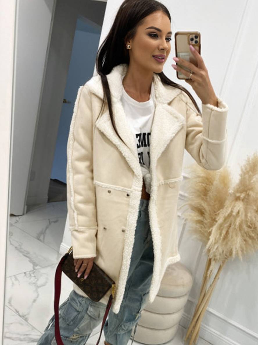 Levoire | Manteau Pilote Mi-Long En Suédine Doublure Intérieure Double Bouton Col Femmes Grande Taille Manteau D'Hiver
