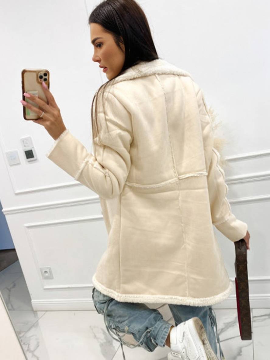 Levoire | Manteau Pilote Mi-Long En Suédine Doublure Intérieure Double Bouton Col Femmes Grande Taille Manteau D'Hiver