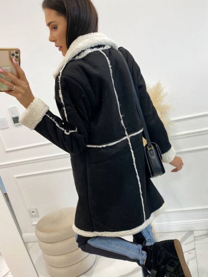Levoire | Manteau Pilote Mi-Long En Suédine Doublure Intérieure Double Bouton Col Femmes Grande Taille Manteau D'Hiver