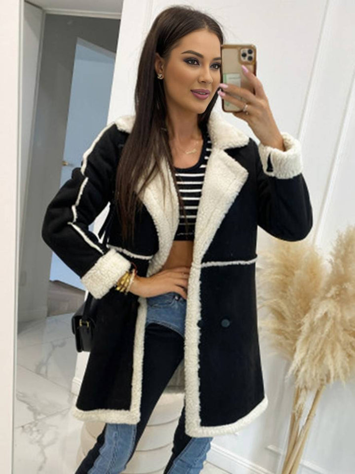 Levoire | Manteau Pilote Mi-Long En Suédine Doublure Intérieure Double Bouton Col Femmes Grande Taille Manteau D'Hiver