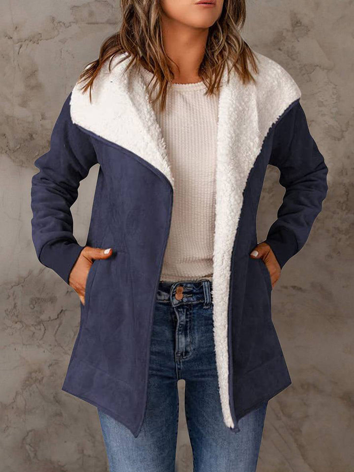 Levoire | Manteau En Daim Poches Manches Longues Femme Mode Décontractée Loisirs Hiver Veste Bleu foncé