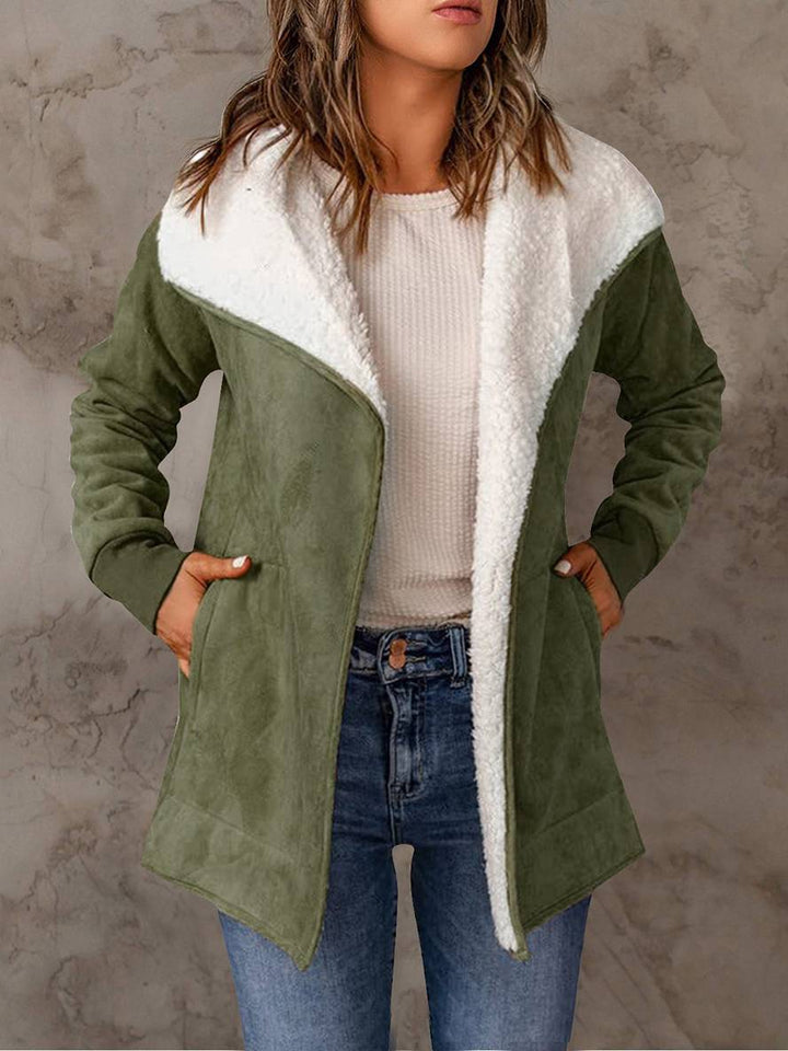 Levoire | Manteau En Daim Poches Manches Longues Femme Mode Décontractée Loisirs Hiver Veste Armée Verte