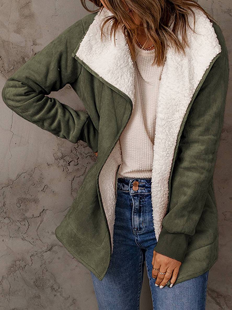 Levoire | Manteau En Daim Poches Manches Longues Femme Mode Décontractée Loisirs Hiver Veste