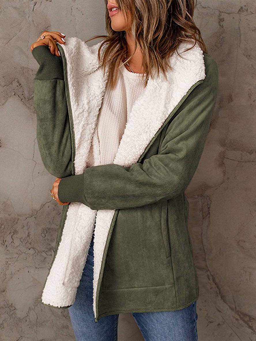 Levoire | Manteau En Daim Poches Manches Longues Femme Mode Décontractée Loisirs Hiver Veste