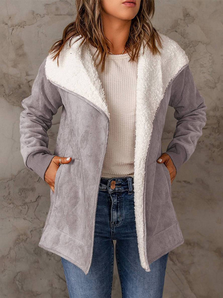 Levoire | Manteau En Daim Poches Manches Longues Femme Mode Décontractée Loisirs Hiver Veste Lilas
