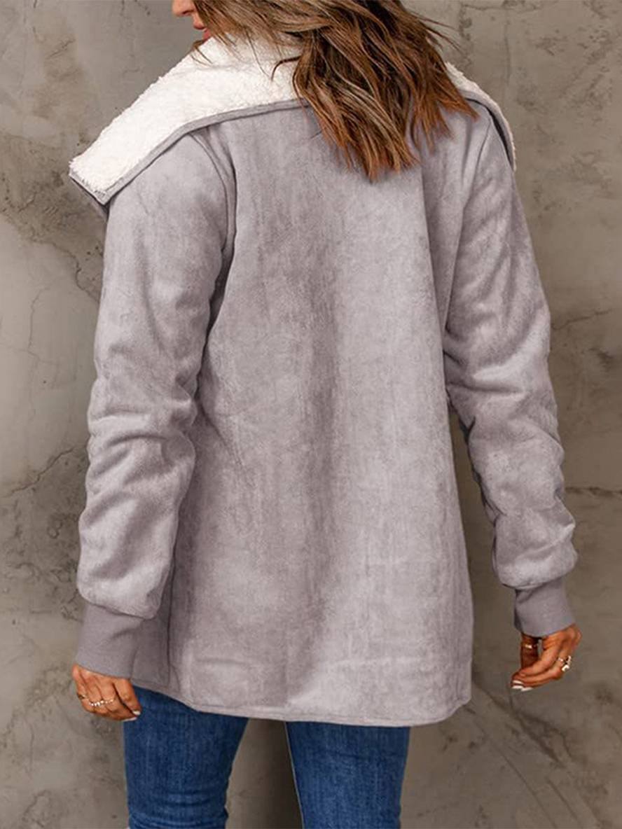 Levoire | Manteau En Daim Poches Manches Longues Femme Mode Décontractée Loisirs Hiver Veste