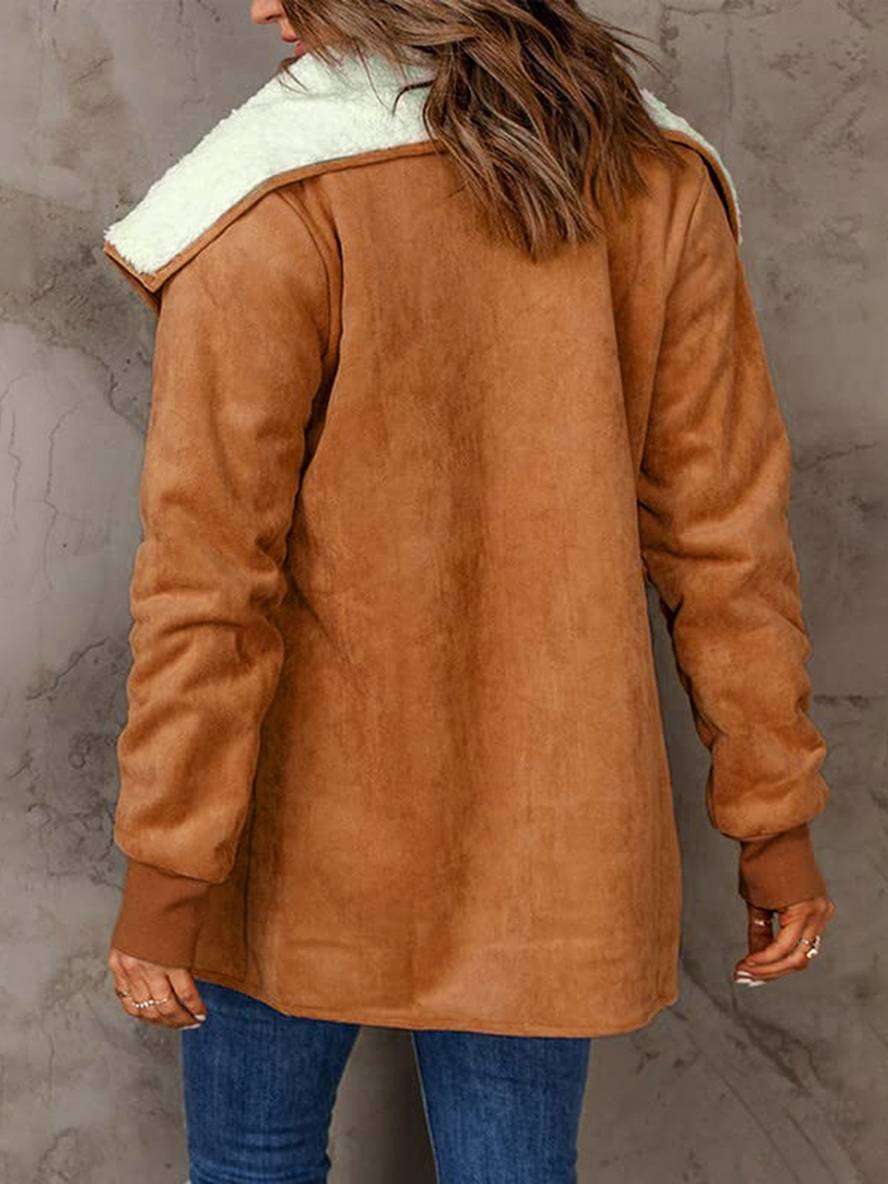 Levoire | Manteau En Daim Poches Manches Longues Femme Mode Décontractée Loisirs Hiver Veste