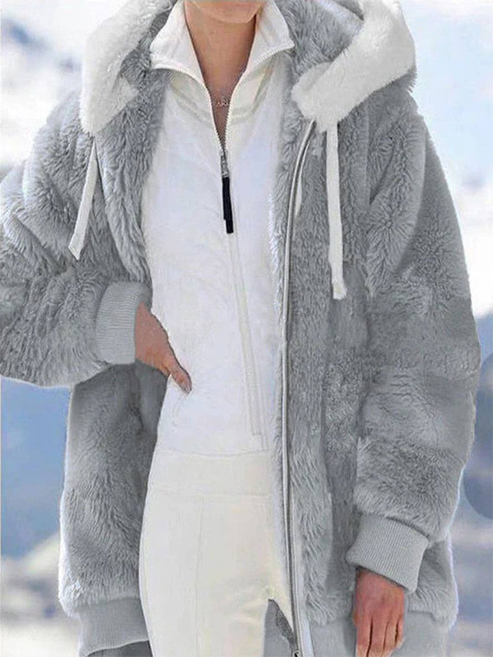 Levoire | Manteau À Capuche Uni Doublé En Polaire Fermeture Éclair Poches Manches Longues Élégant Large Veste Gris clair