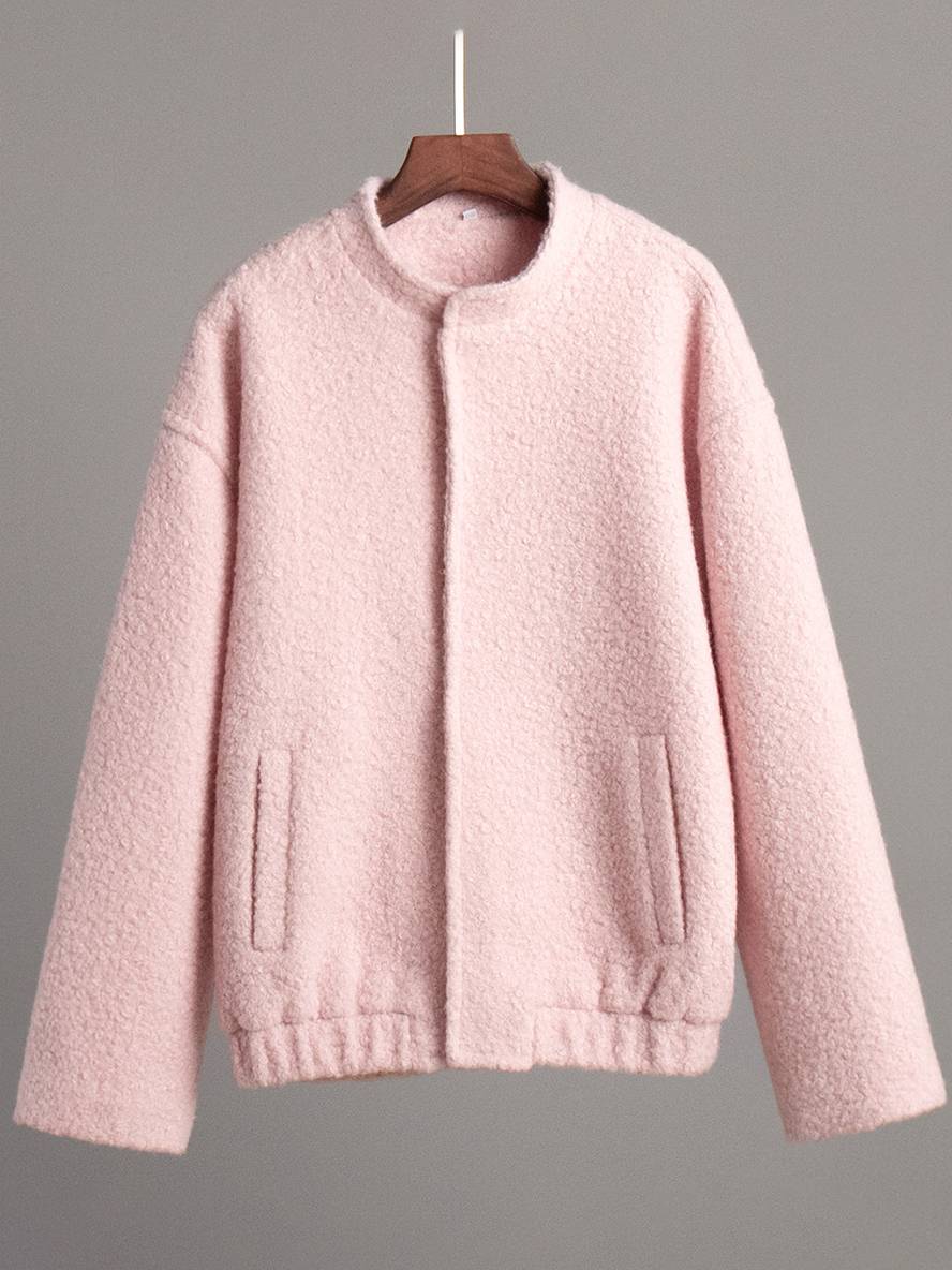 Levoire | Manteau Bouton Poches Col Montant Épaules Pli Élegant Décontracté Doux Hiver Veste