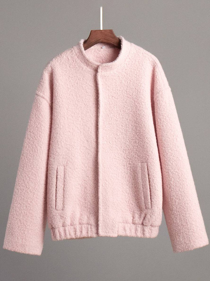 Levoire | Manteau Bouton Poches Col Montant Épaules Pli Élegant Décontracté Doux Hiver Veste