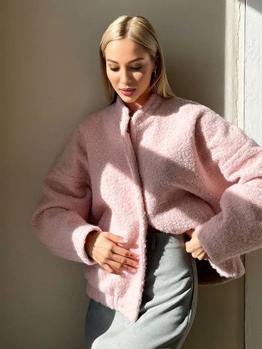 Levoire | Manteau Bouton Poches Col Montant Épaules Pli Élegant Décontracté Doux Hiver Veste