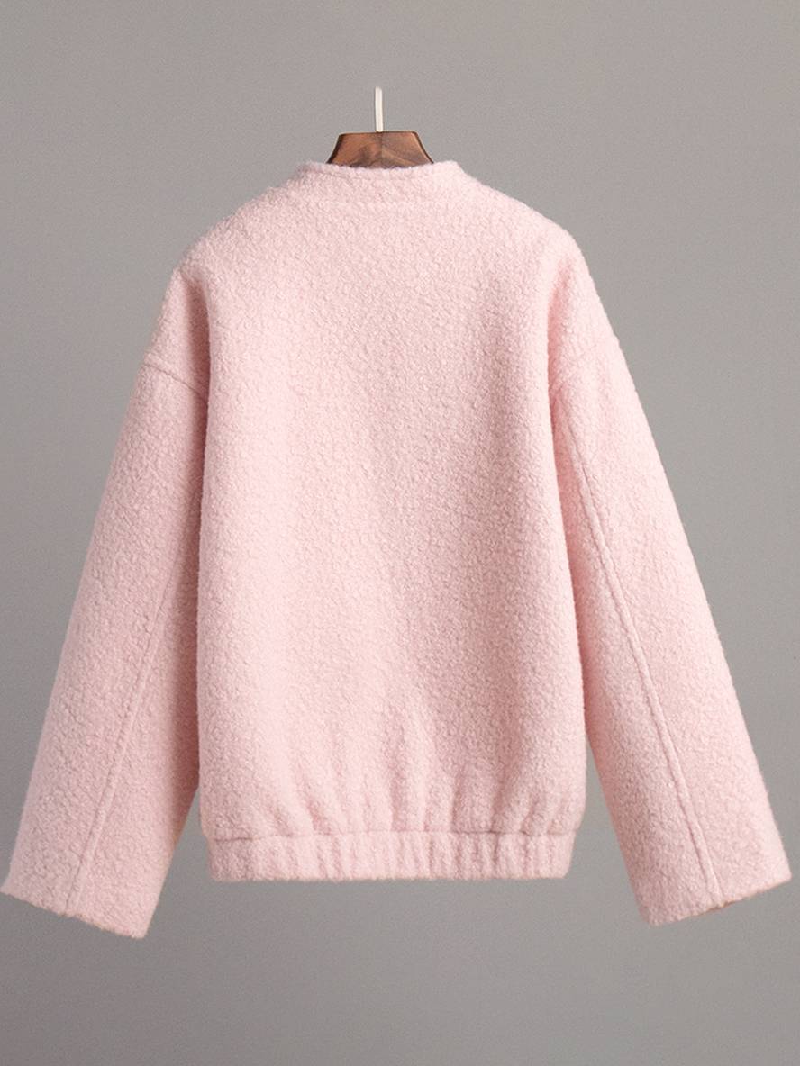 Levoire | Manteau Bouton Poches Col Montant Épaules Pli Élegant Décontracté Doux Hiver Veste
