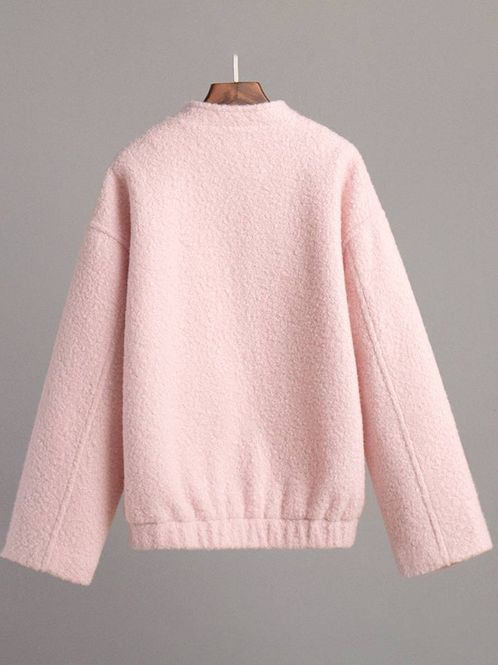 Levoire | Manteau Bouton Poches Col Montant Épaules Pli Élegant Décontracté Doux Hiver Veste