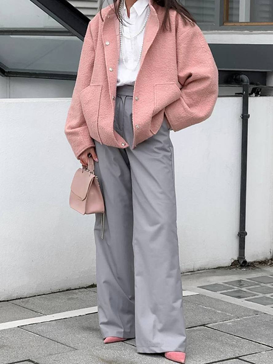 Levoire | Veste Courte Unie En Polaire Avec Boutons, Poches, Col Montant Pour Femmes, Élégante Et Décontractée, Douce