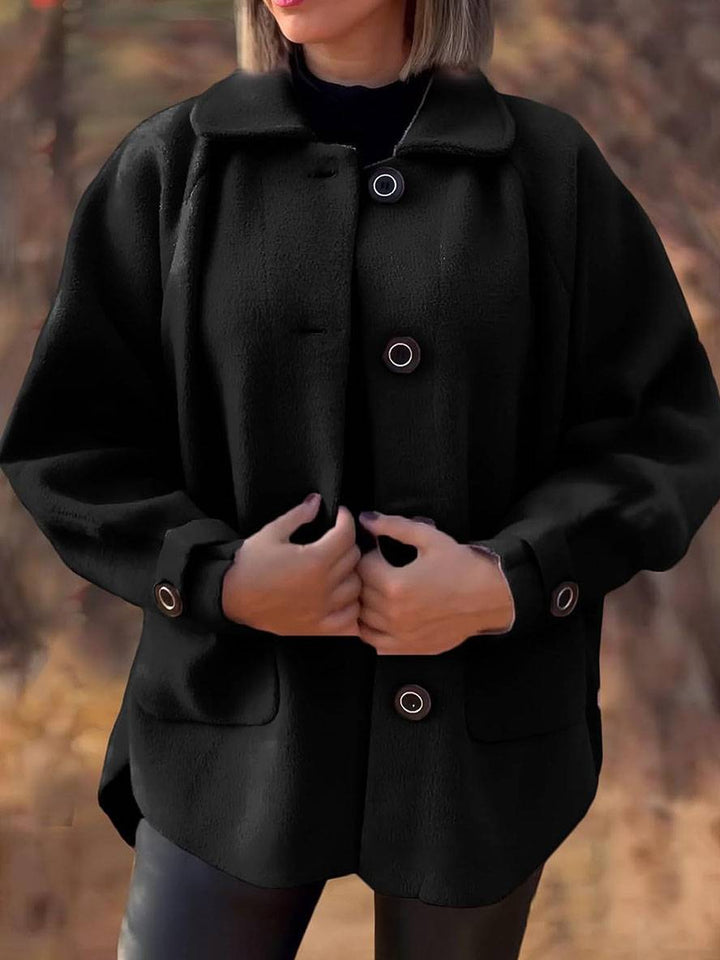 Levoire | Manteau En Fourrure Fermeture À Bouton Poches Col À Revers Manches Longues Femme Élégant Décontracté Veste Oversize Noir
