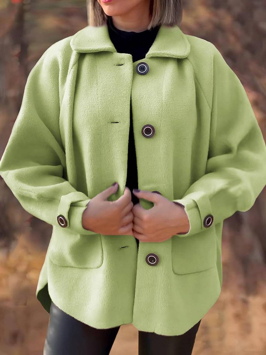 Levoire | Manteau En Fourrure Fermeture À Bouton Poches Col À Revers Manches Longues Femme Élégant Décontracté Veste Oversize Vert