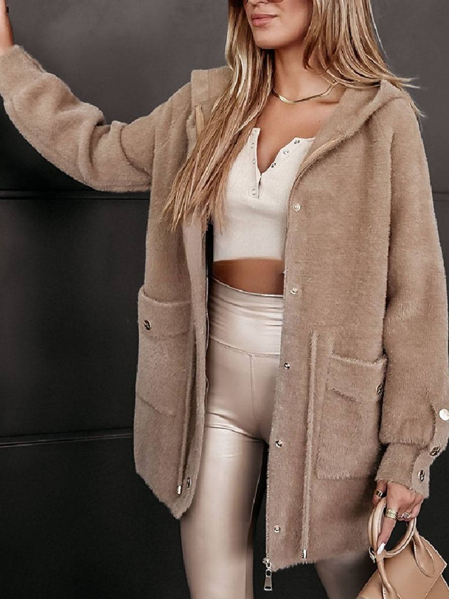 Levoire | Manteau Médiéval Avec Capuche Poches Zippées Manches Longues Femme Mode Élégante De Loisirs Veste De Loisirs Khaki