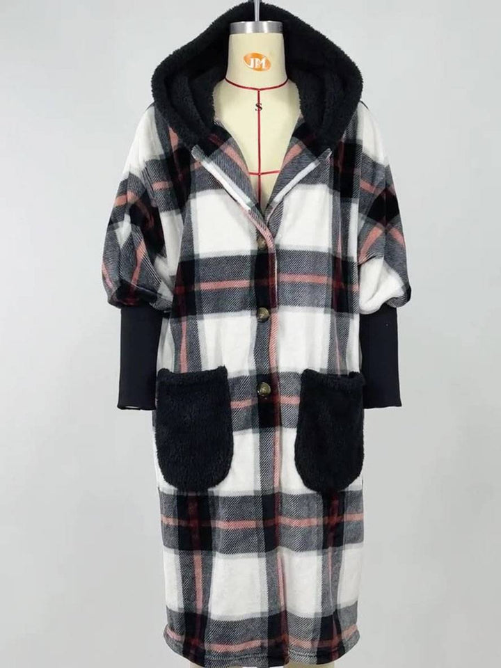 Levoire | Mi-Long Manteau Polaire Carre Sweat À Capuche Boutons Poche Manches Ballon Femmes Décontracté Veste Ample