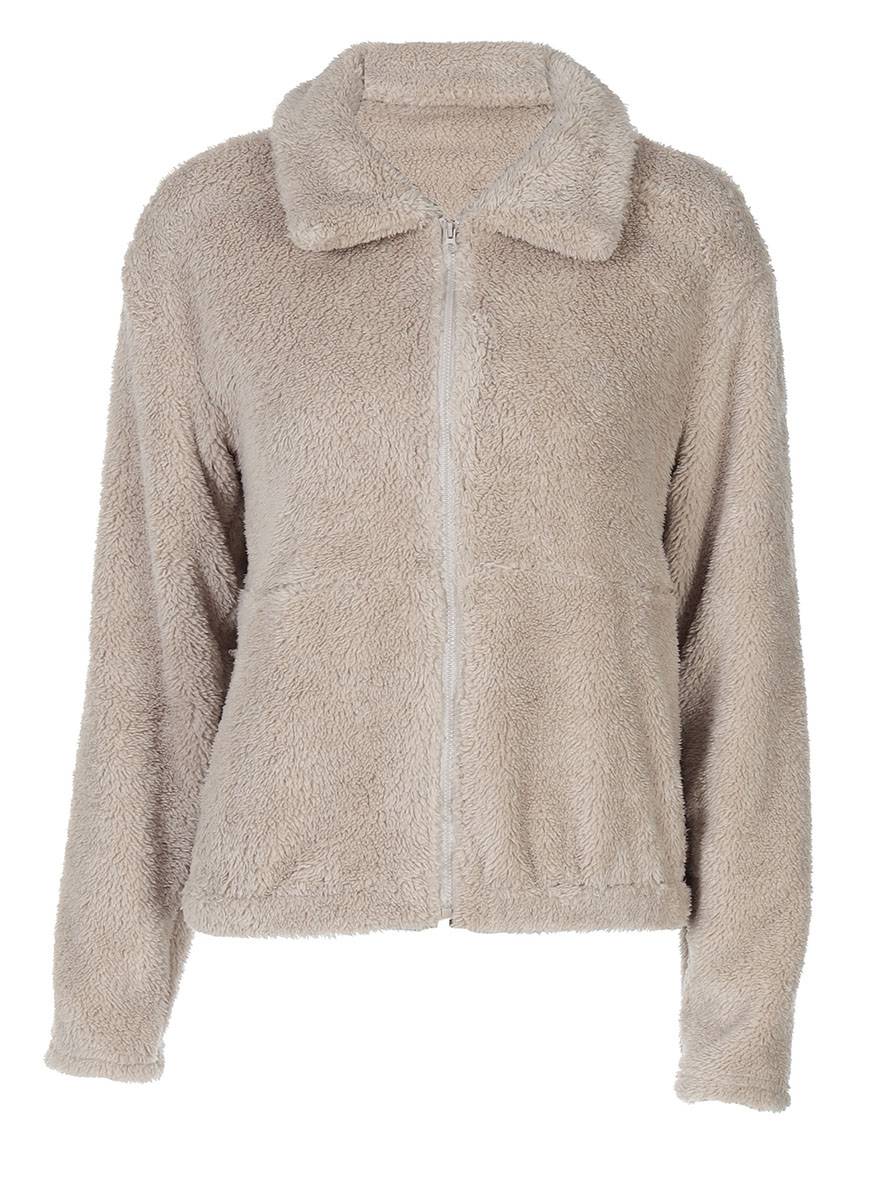 Levoire | Uni-Couleurs Manteau En Fleece Revers Fermeture Éclair Manches Longues Femme Élégante Mode De Loisirs Veste De Loisirs