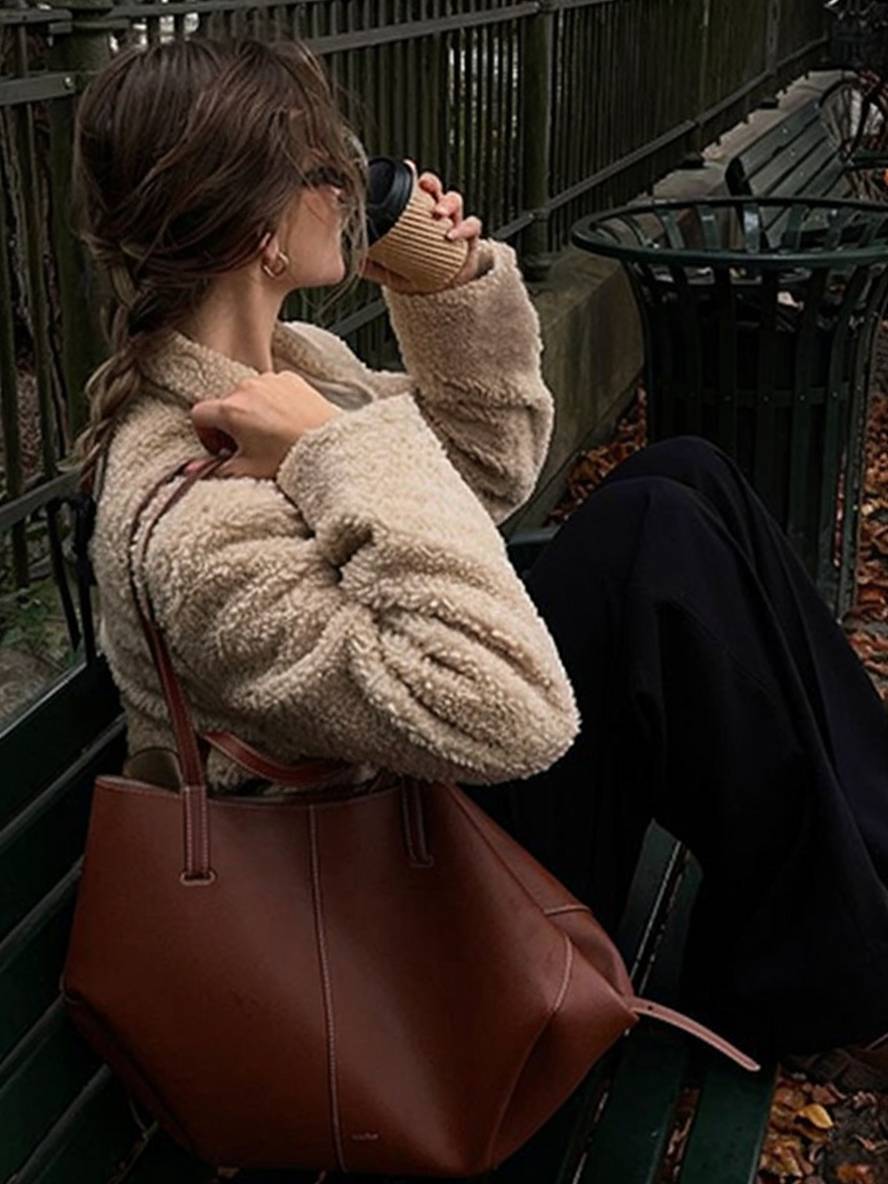 Levoire | Uni-Couleurs Manteau En Fleece Revers Fermeture Éclair Manches Longues Femme Élégante Mode De Loisirs Veste De Loisirs