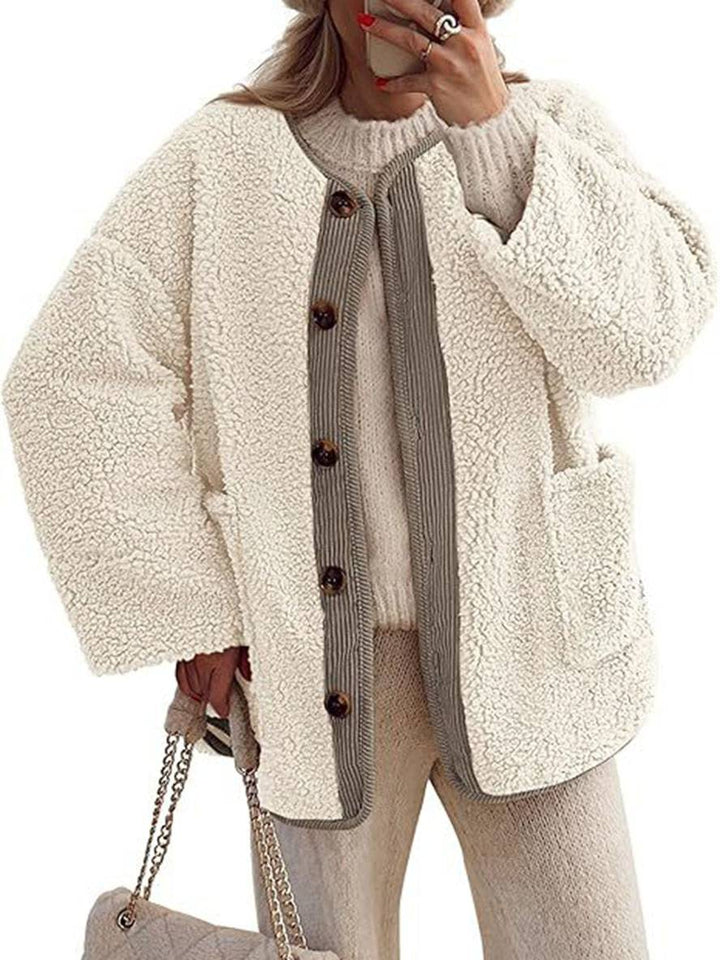 Levoire | Manteau En Velours Côtelé Avec Boutons Poches Col Rond Manches Longues Femmes Mode Décontractée Élégante Veste De Loisir Beige