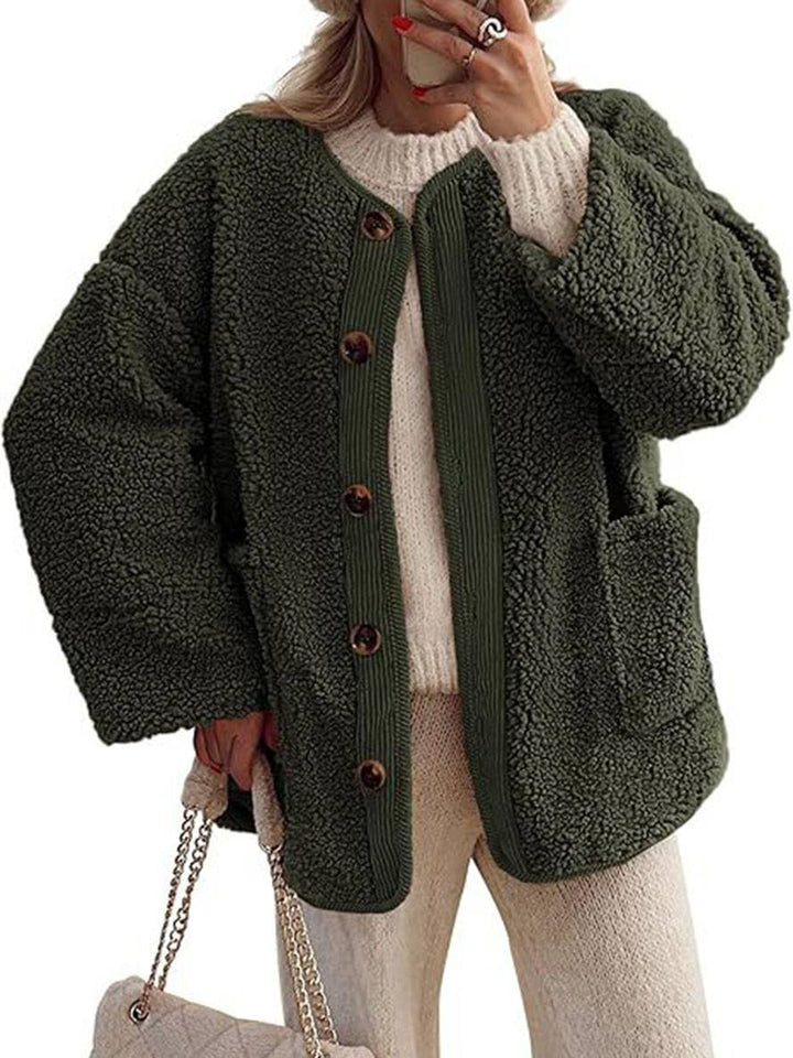 Levoire | Manteau En Velours Côtelé Avec Boutons Poches Col Rond Manches Longues Femmes Mode Décontractée Élégante Veste De Loisir Sauge